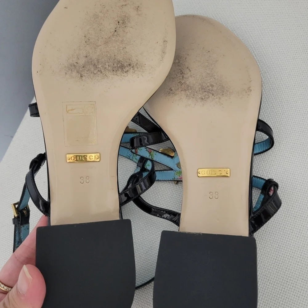 Gucci Black Sandals with Gold Bee Detail - Picture 5 of 8